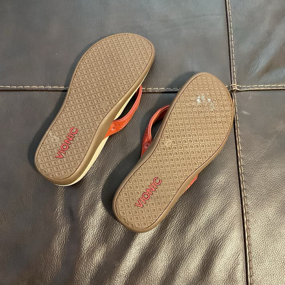 Vionic Tide Flip Flop Toe Post Red Thong Orthotic Comfort Sandal Women Size 9 - Picture 4 of 7